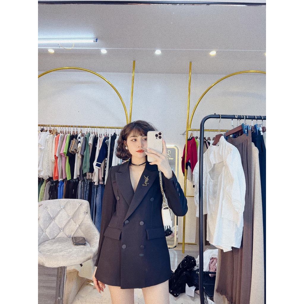 Áo khoác vest blazer nữ huy hiệu kèm tag cài dài tay dáng công sở 2 lớp cao cấp Hàn Quốc | BigBuy360 - bigbuy360.vn