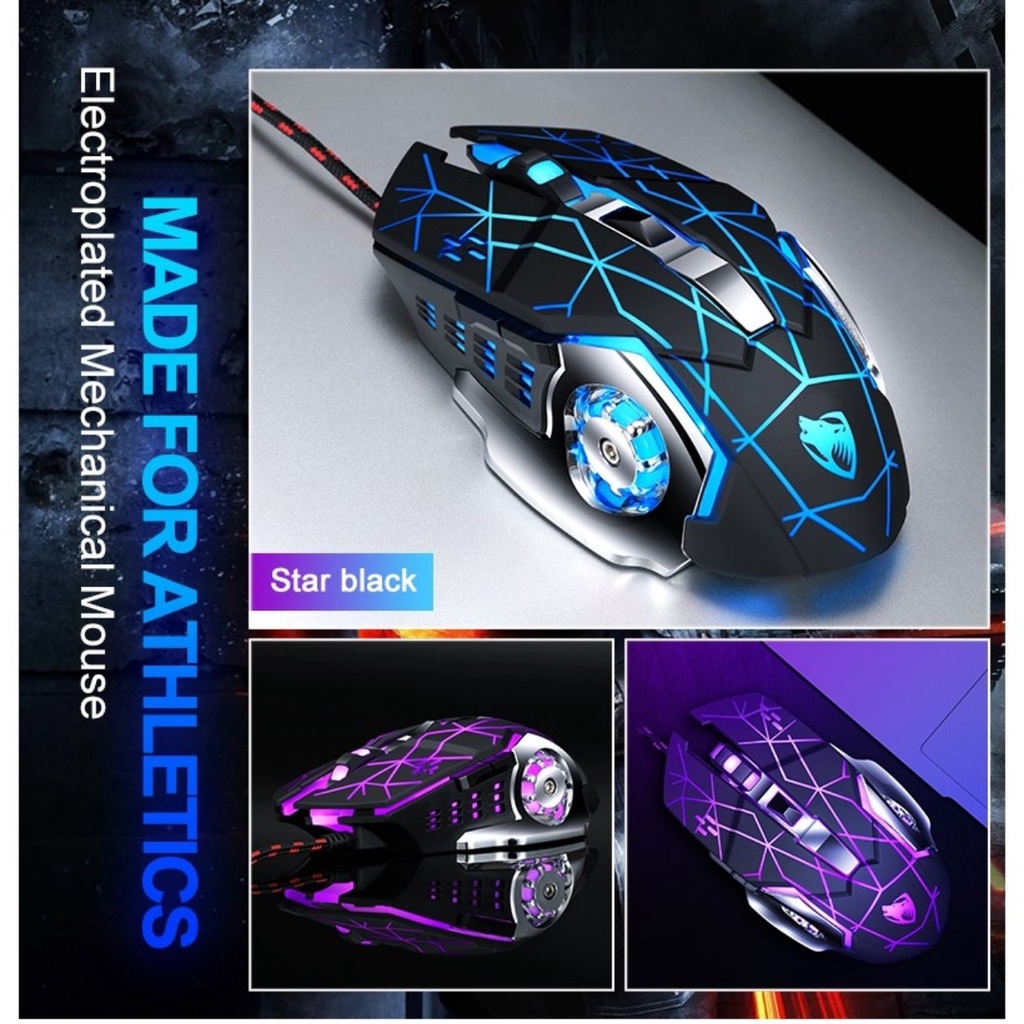 Chuột máy tính, chuột gaming có dây V6 led phát sáng