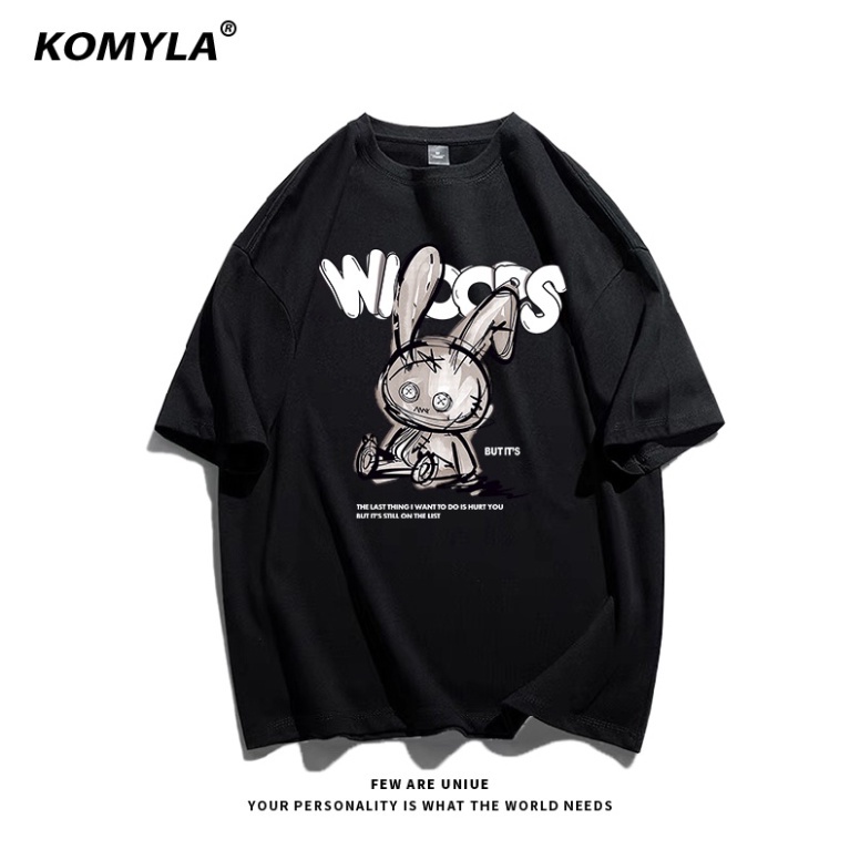 Áo Thun giới tính Form Rộng Tay Lỡ Unisex áo cộc cổ hình tròn Basic Overisze BUNNY WIOOPS new 2023_A07 | BigBuy360 - bigbuy360.vn