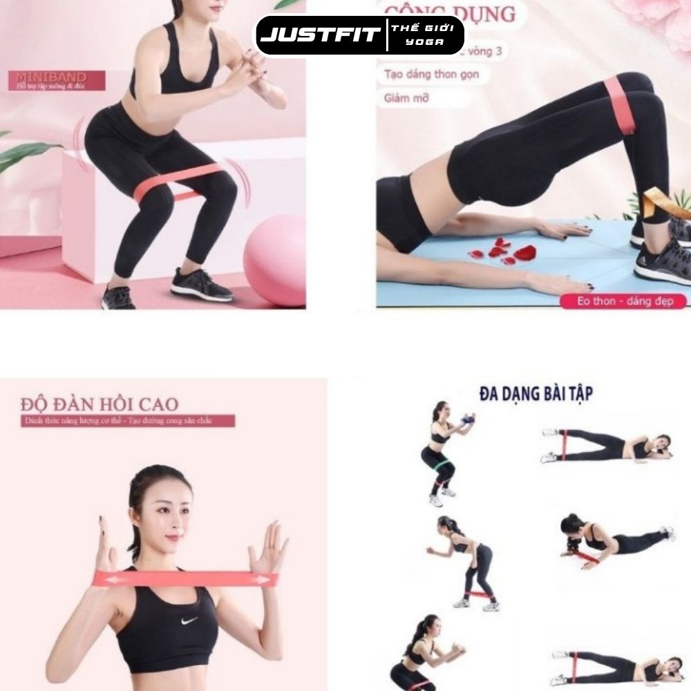 Dây miniband kháng lực tập mông JUSTFIT tập chân,gym, đùi cao su đàn hồi cho nam, nữ