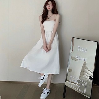 Đầm váy freesize midi trắng cúp ngực