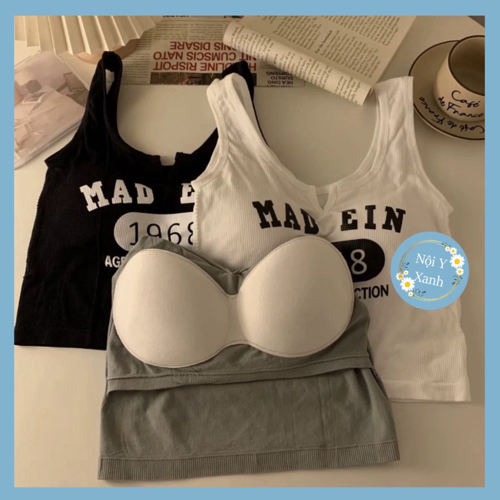 Áo 3 lỗ nữ style - Bra Nữ 2 Dây Bản To Dáng Lửng Có Đệm Ngực Trend Mới nội y xanh - chất mát