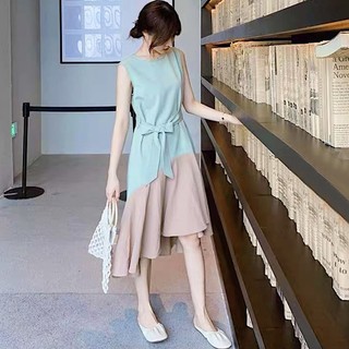 Đầm maxi đi biển mint đuôi cá phối kem