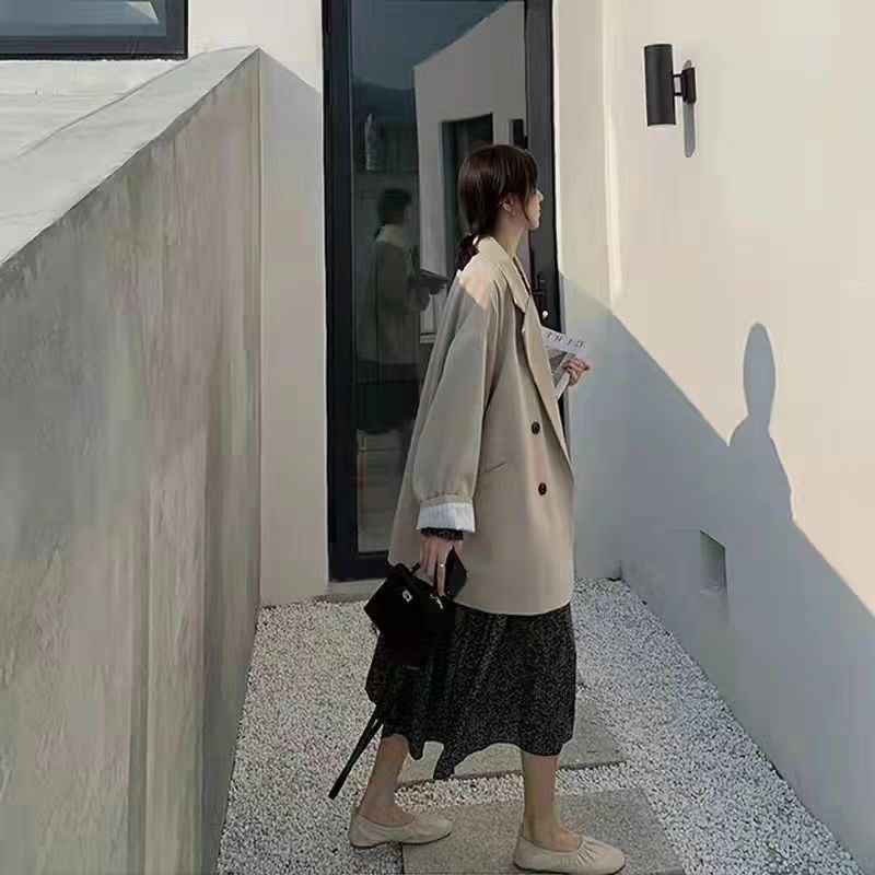 Áo khoác Blazer nữ dáng dài form rộng màu trơn vải 2 lớp dày dặn phong cách Hàn Quốc - Tiktik