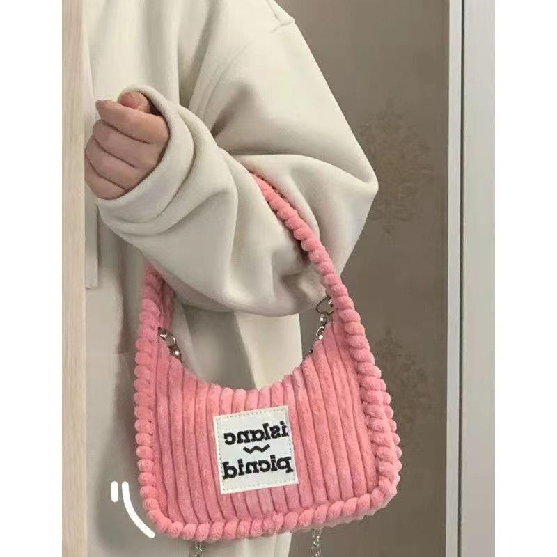 Túi Xách Đeo Vai Vải Nhung In Chữ Phong Cách Đường Phố Cho Nữ