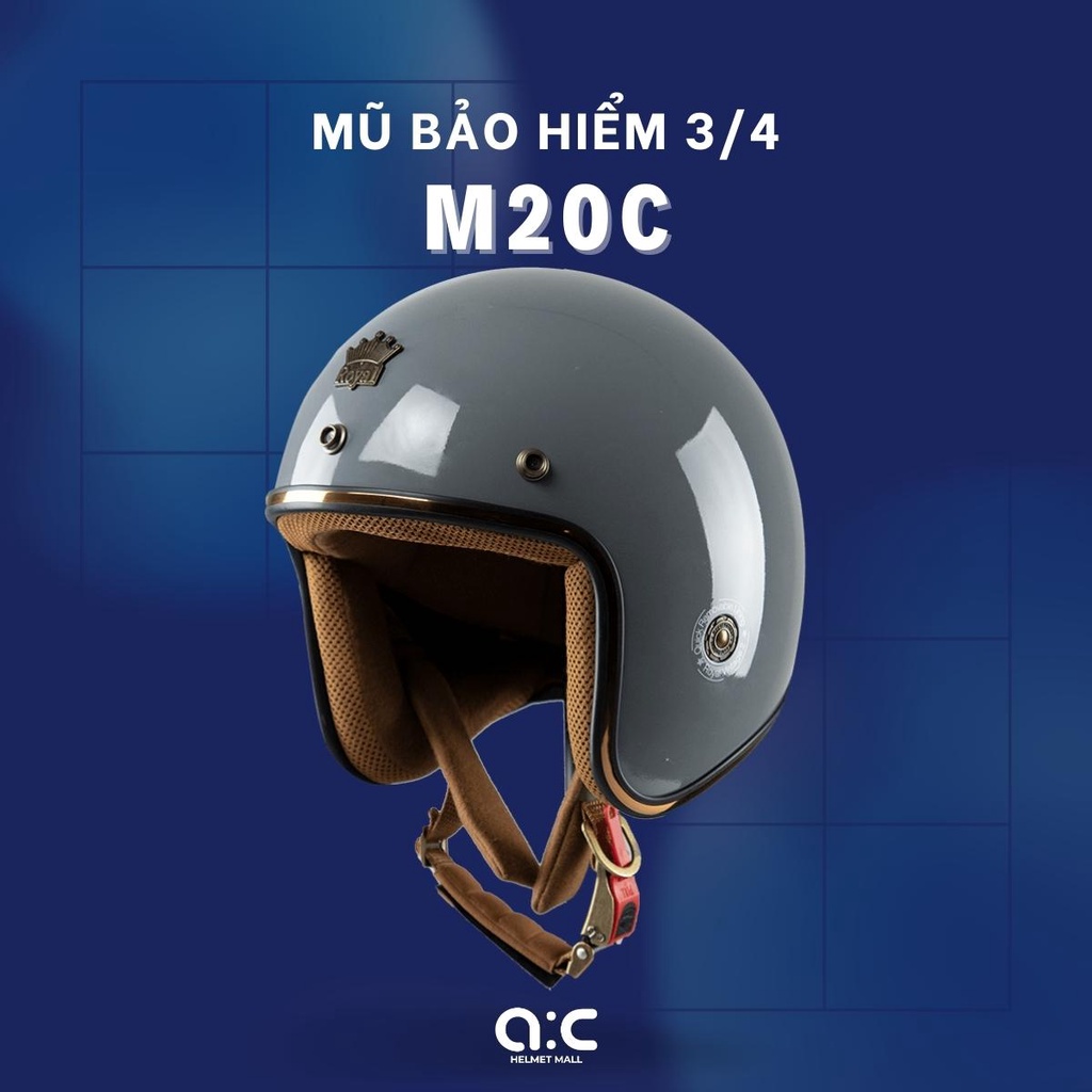 Mũ bảo hiểm 3/4 Royal chính hãng M20C xi măng bóng có nút gắn kính ngoài size L-XL phù hợp cho nam nữ đi làm đi phượt