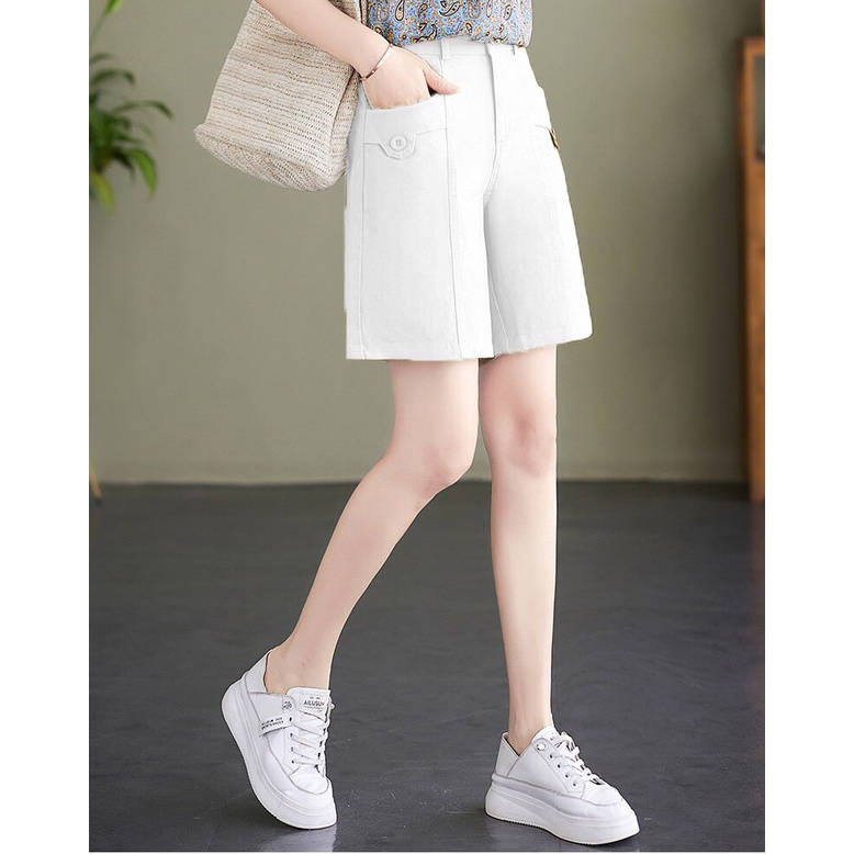 Quần đùi nữ kaki cạp cao có khóa kéo