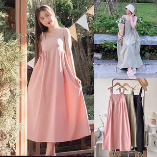Váy hai dây bản to dập ly dáng dài basic chất kaki 2 da 3 màu siêu xinh
