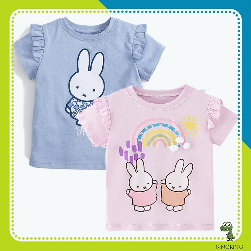 Áo thun cho bé gái DINOKING Áo phông trẻ em ngắn tay mùa hè chất cotton mềm mịn thêu nổi 3D cho bé 2 - 8 tuổi  AT11