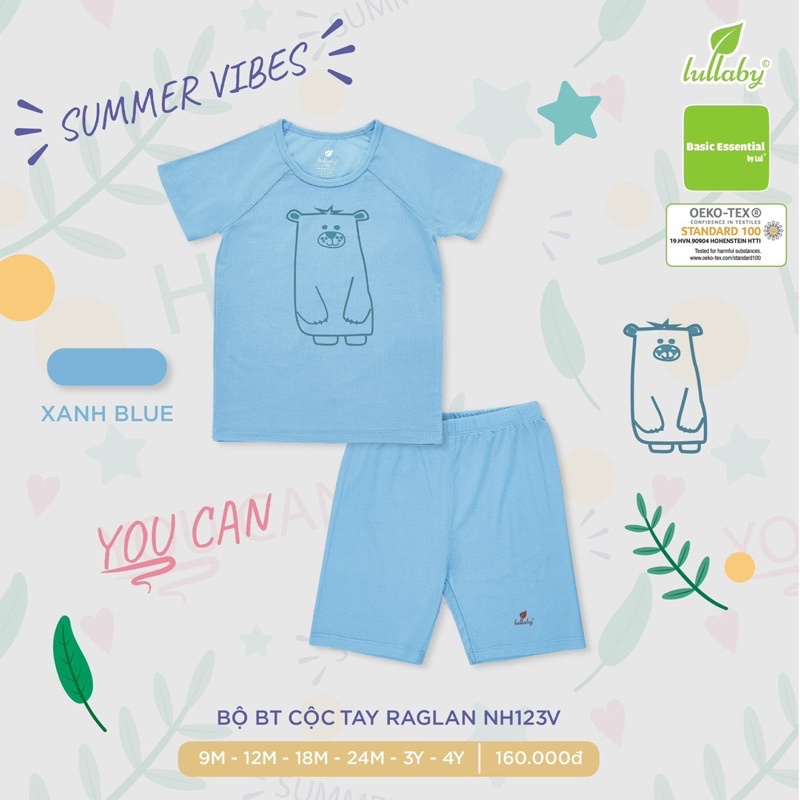Bộ cộc tay chất peptit hãng Lullaby cho bé