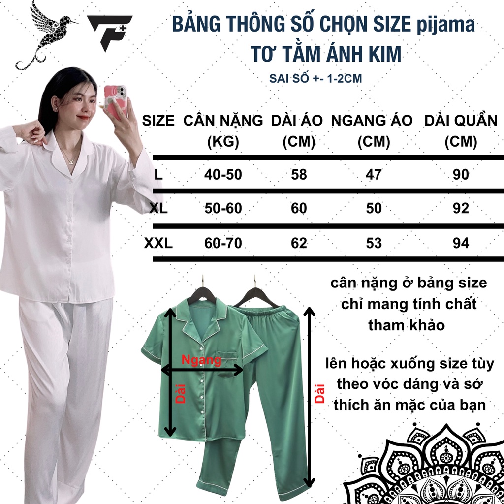 Bộ pijama in hình tơ tằm ÁNH KIM T8 mặc nhà mặc ngủ tay dài quần dài