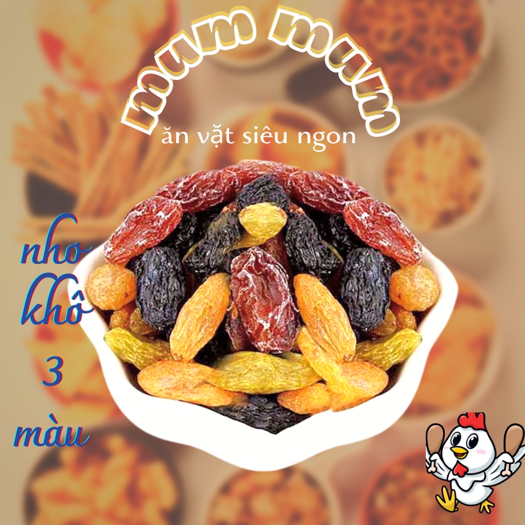Nho khô 3 màu loại 1 MumMum, hộp 500gr, thơm ngon, ngọt thanh mát, đầy đủ chất dinh dưỡng, MumMum - ăn vặt siêu ngon