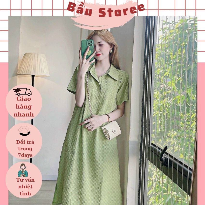 VÁY BẦU SƠ MI CỔ ĐỨC TRẺ TRUNG NĂNG ĐỘNG- ĐẦM BẦU POLO THUN XINH MÙA HÈ THIẾT KẾ KẺ Ô HOT HIT