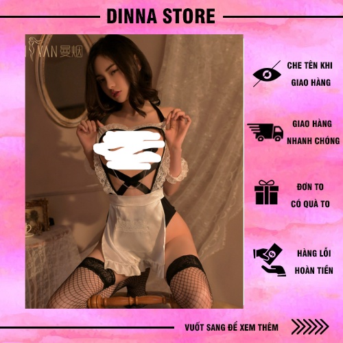 Hóa trang hầu gái sexy quyến rũ kèm phụ kiện và tất mã 417