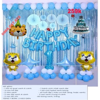 Set bóng trang trí sinh nhật, bóng bay trang trí sinh nhật, trang trí thôi nôi bé trai, set hổ vàng đáng yêu