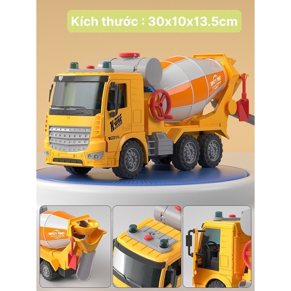 TẶNG KÈM XE TỰ LẬT - Đồ chơi xe trộn bê tông mô hình xe trộn bê tông có bồn xoay và tay quay