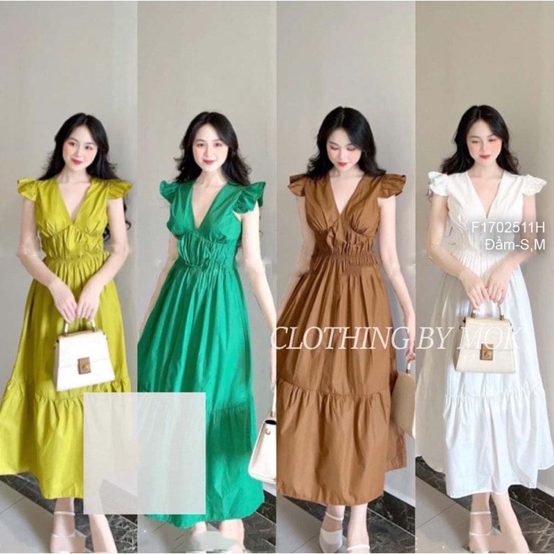 Đầm maxi xòe cổ tim sâu tay cánh tiên sang trọng VIENS STORE