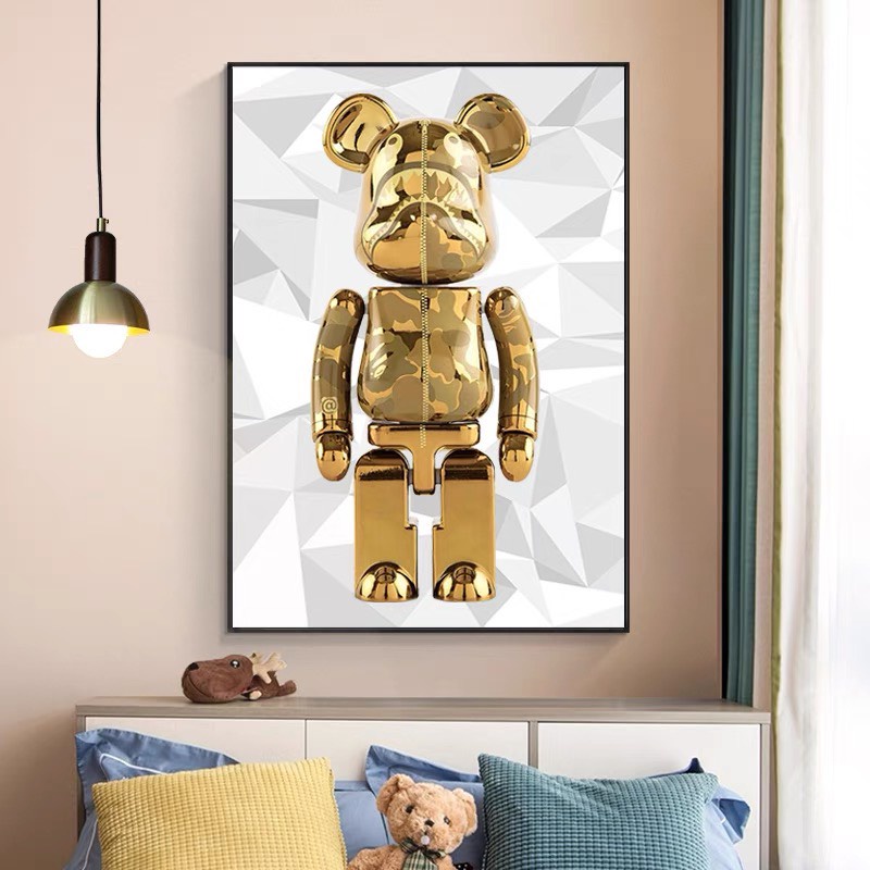 Tranh treo tường Gấu Bearbrick tráng gương cao cấp trang trí, decor phòng ngủ, quà tặng sang trọng
