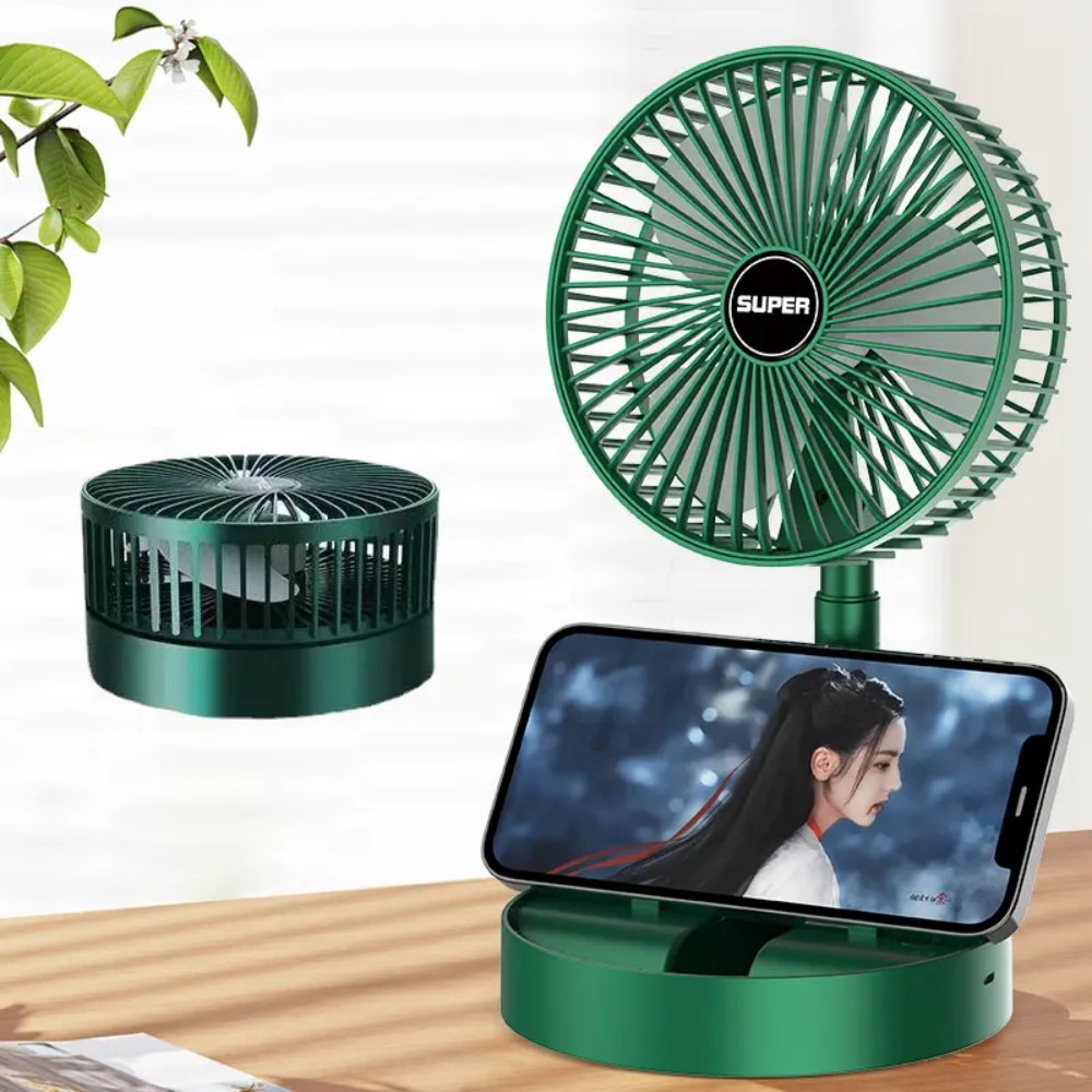 Quạt tích điện để bàn mini Super gấp gọn có thể kéo dài 3 tốc độ gió xoay 360 cổng sạc usb tiện dụng, bảo hành 3 tháng