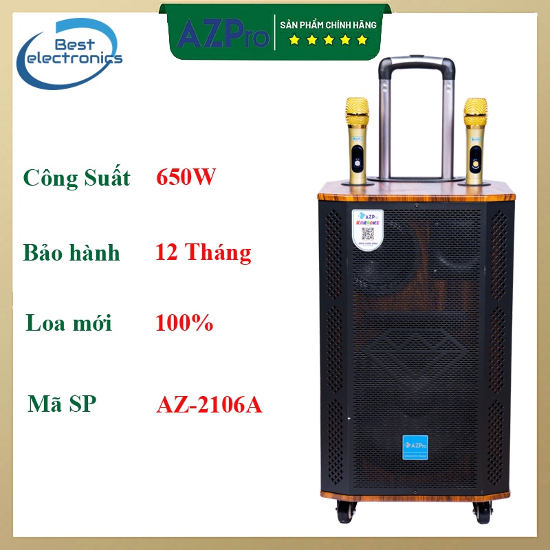 Loa Kéo Karaoke Công Suất Lớn 650W | Loa Kéo Giá Rẻ AZPro AZ-2106A Bass 25 | Loa Kéo Bluetooth Đọc Được Usb Thẻ Nhớ