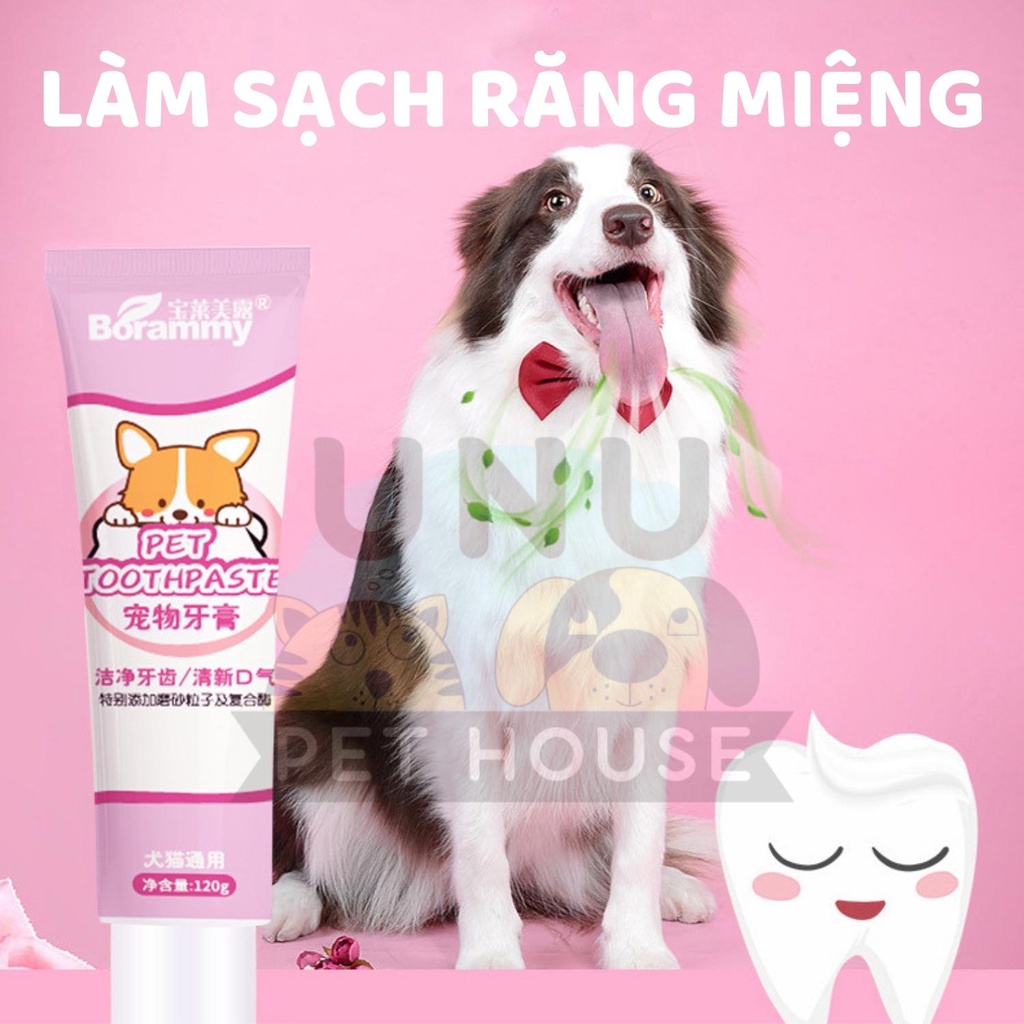 Kem đánh răng cho chó mèo BORAMMY kèm bàn chải, giảm hôi miệng, tránh mảng bám tuýp 120g - UNU Pet House