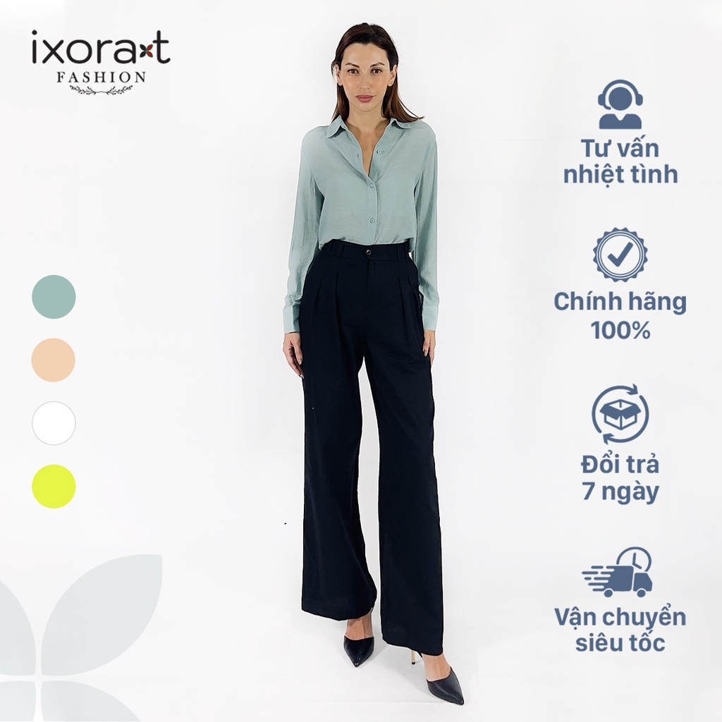 Áo sơ mi nữ dài tay IXORAT FASHION Áo sơ mi vải voan form rộng thời trang công sở cao cấp