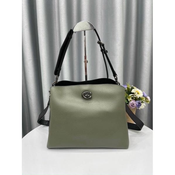 Túi xách da thật công sở Coach Willow màu xanh rêu