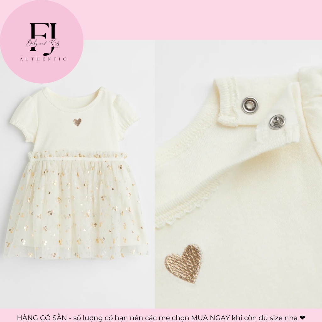 Váy trẻ em chính hãng HM, váy bé gái váy ren trắng cộc tay, hàng hiệu cho bé