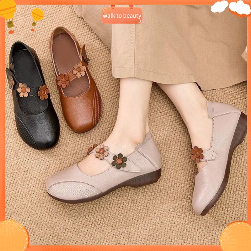 Arlene Giay Giày Da Nữ Phong Cách Retro Thoải Mái Đường Cong Ổn Định Gót Rộng Toecap Slip On Cho Gia Đình Ngoài Trời Văn Phòng walk to beauty