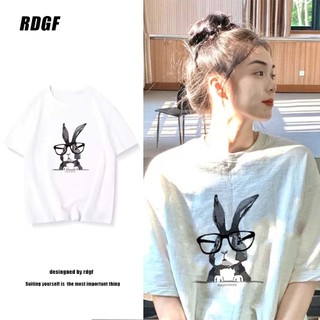 RDGF Áo Thun cotton Tay Ngắn In Hình Thỏ Phong Cách retro Mỹ Thời Trang Mùa Hè 2023 Mới