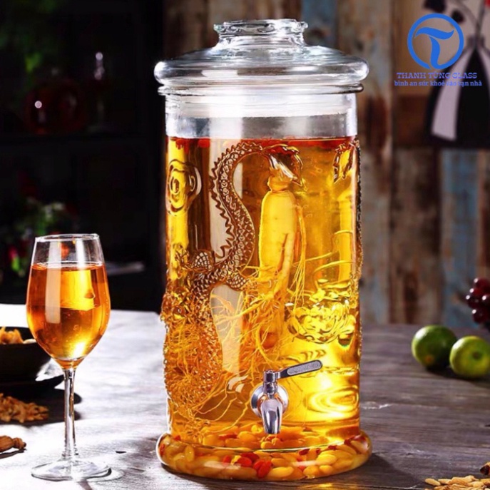 Bình ngâm rượu thủy tinh trụ rồng có không vòi