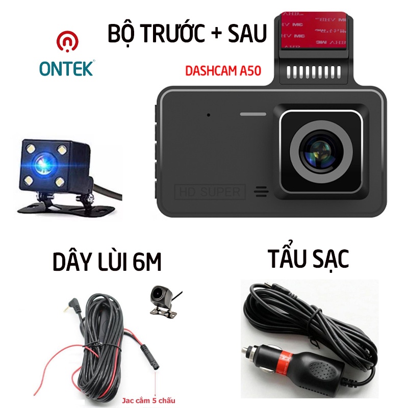 Camera hành trình ONTEKCO A50,màn hình 4 inch Full HD  siêu nét, Dán kính lái -Bảo Hành 12 Tháng