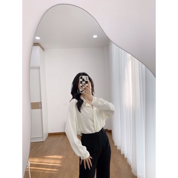 áo sơ mi lụa không nút Silk shirt màu vàng chanh Sistersister