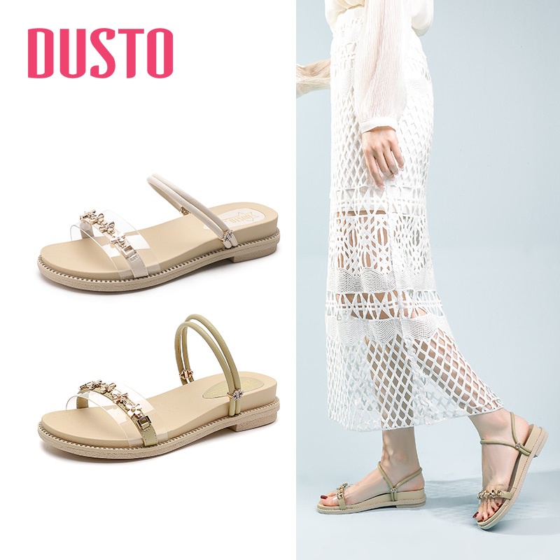 Sandal Dusto quai ngang viền hạt thời trang, đế 3.5cm (order)