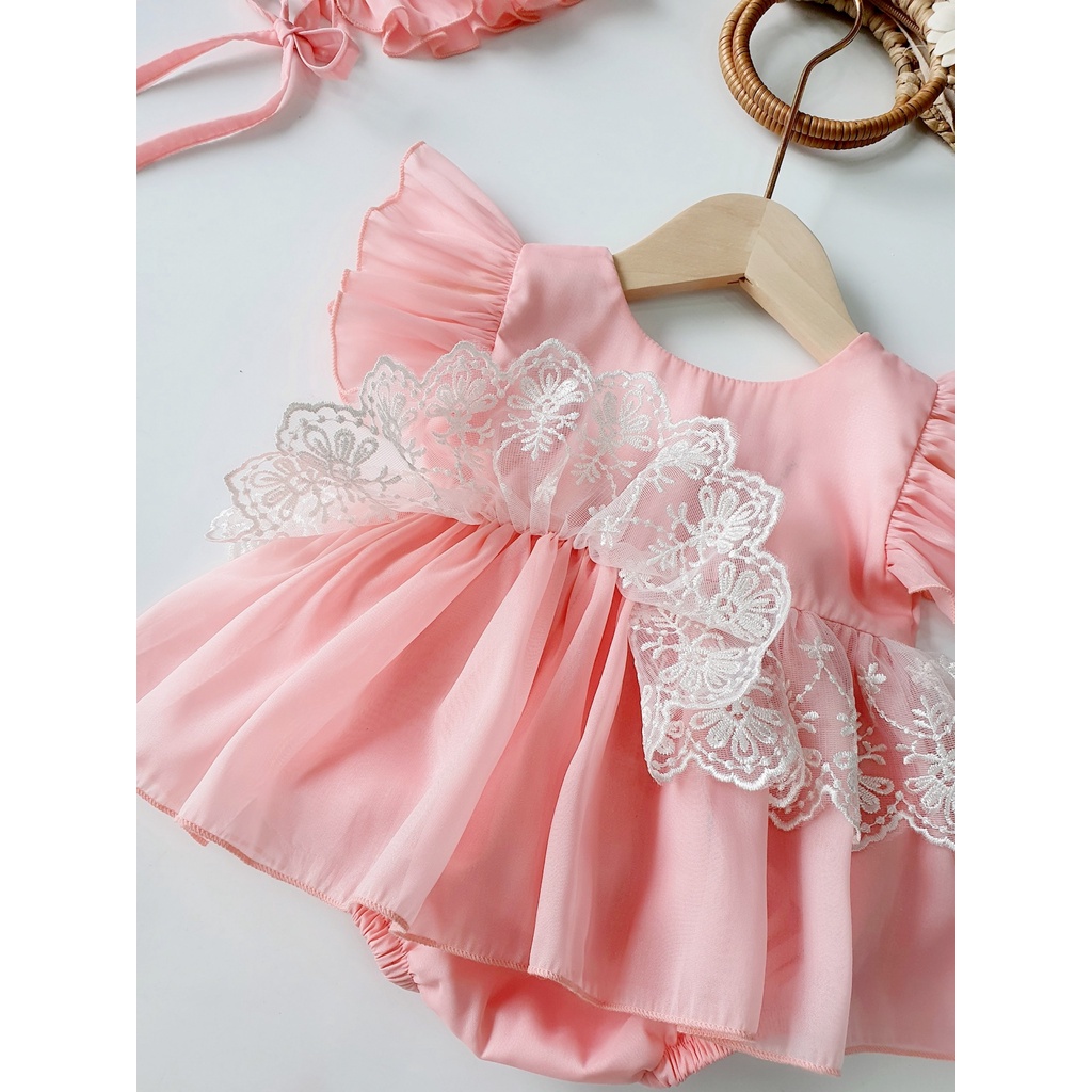 Body Váy Hồng Nơ Lưng Tặng Kèm Mũ Xinh Cho Bé Từ 3kg Đến 13kg