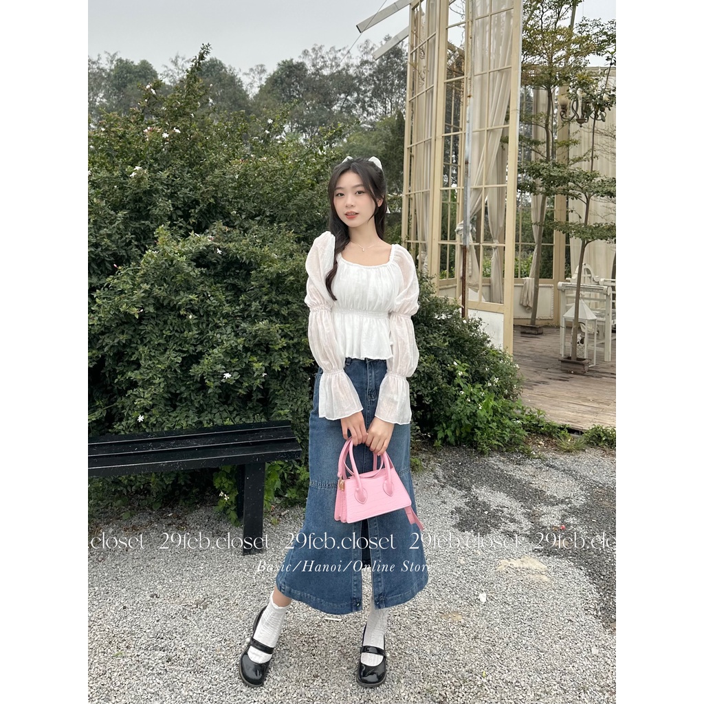 Áo voan tơ cổ vuông bo chun 2 lớp - 29feb.closet - A220