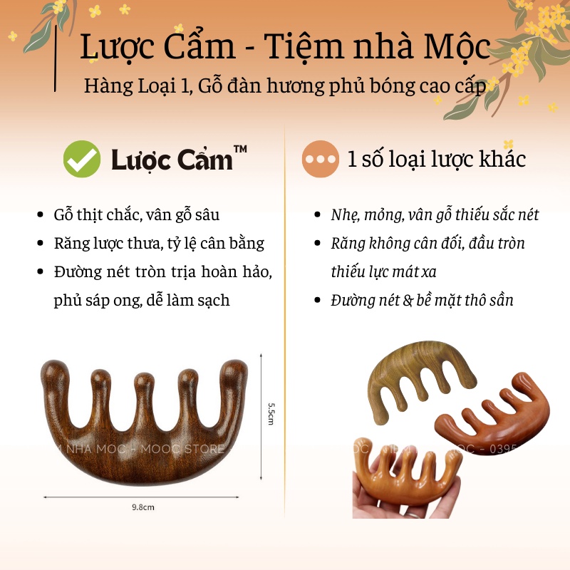 Lược Cẩm Gỗ Đàn Hương Mát Xa Da Đầu, Tạo Phồng Kích Mọc Tóc - Lược Massage Thư Giãn Giảm Đau Đầu Vai Gáy, Giảm Stress