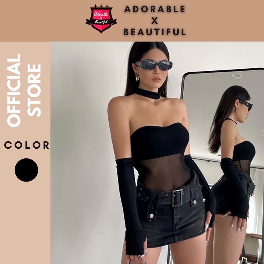 Áo Ống Cúp Ngực Đen Trắng + Tặng Kèm Găng Tay Vòng Cổ, Áo Quây Croptop Trơn Thun Co Giãn [AdorablexBeautiful]