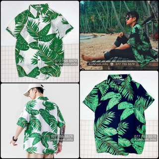 Áo Đi Biển Bigsize Nam Nữ Vải Thoáng Mát, Áo Sơ Mi ĐI Biển Nam Nữ, Áo Sơ Mi Hawaii Họa Tiết Hoa Lá - Lá Chuối