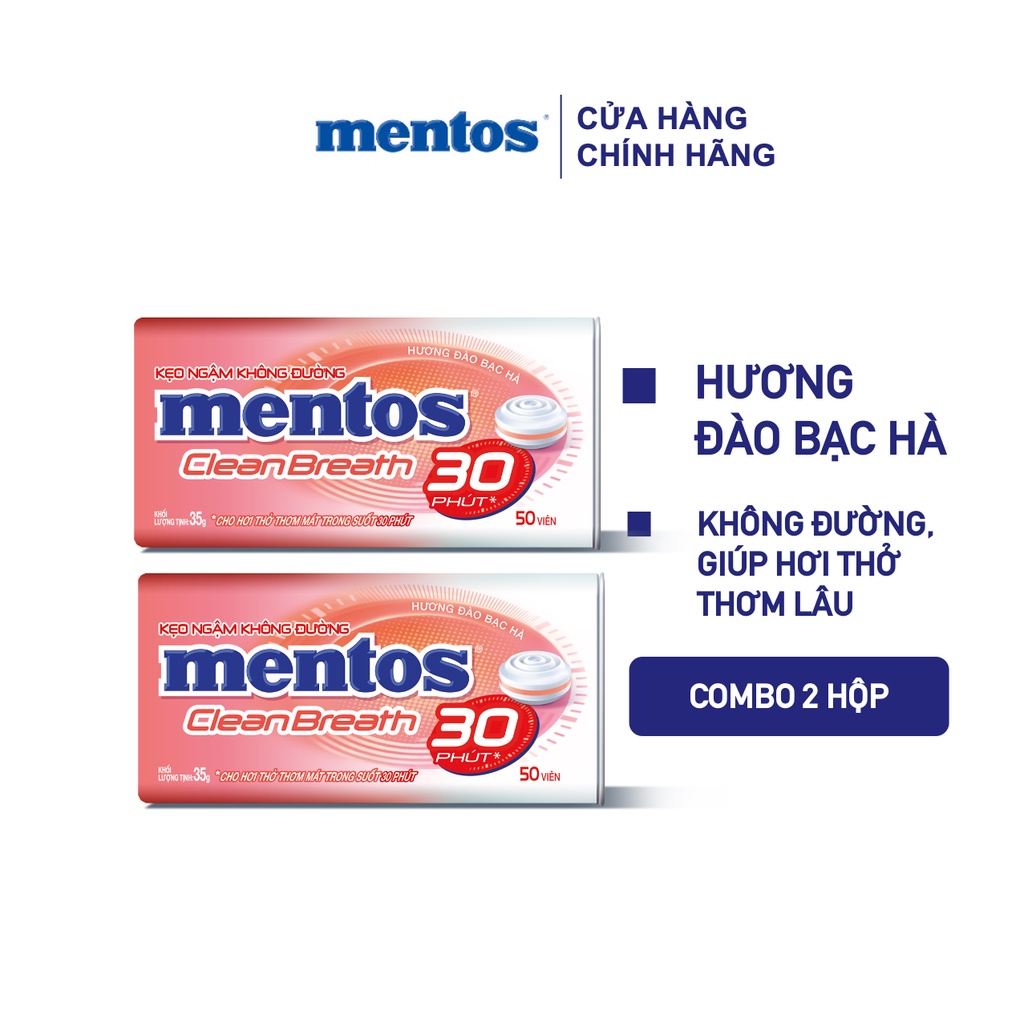 Combo 2 hộp thiếc kẹo Ngậm Không Đường Mentos Clean Breath (nhiều hương)