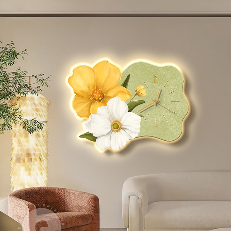 Đồng Hồ Treo Tường kim Trôi Hình Bông Hoa 3D Tích Hợp Đèn Led Có Điều Khiển Từ Xa
