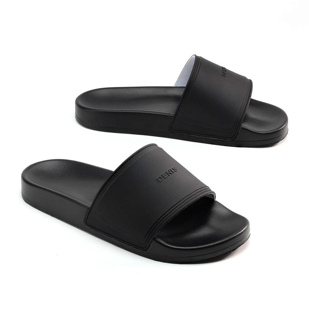 Dép quai ngang Denis Unisex Slipper DT03 đế PU quai PVC màu full đen Ngoài trời