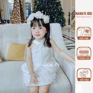 Đầm cho bé gái công chúa xinh xắn cổ yếm kèm tầng váy ren