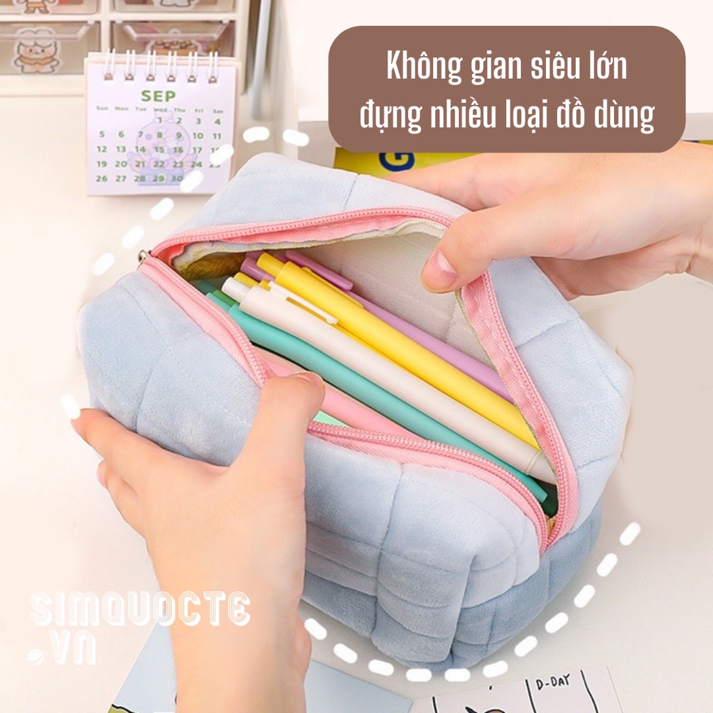Túi đựng bút, đồ trang điểm vải nhung bông mềm mại cỡ lớn màu pastel xinh xắn phong cách Hàn Quốc TMP41