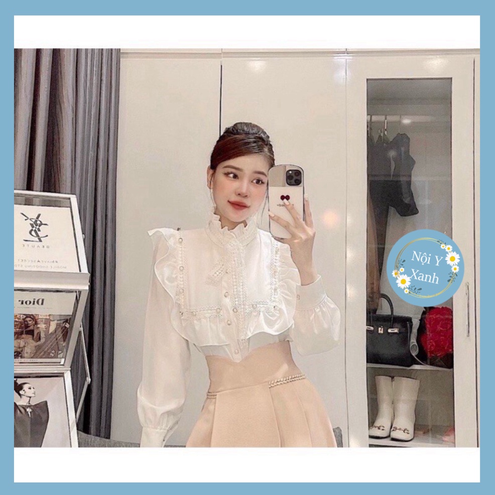Áo sơ mi nữ - Áo sơ mi kiểu phối nơ điệu đà - tiểu thư sang chảnh mặc đi làm, đi học nội y xanh - chất mát