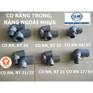 Co răng trong, răng ngoài nhựa, phụ kiện ống nhựa pvc phi 21, 21/27, 27, 27/34, 34, 34/27mm bình minh
