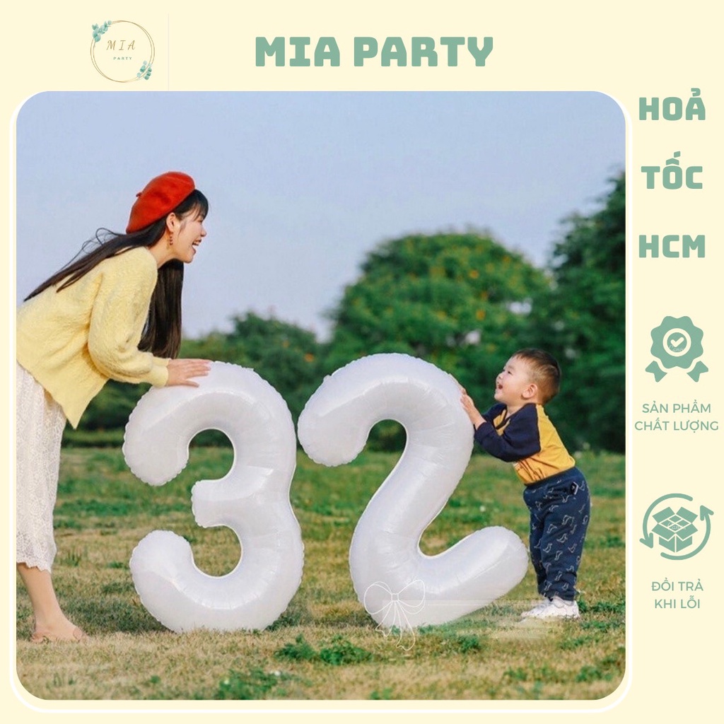 (TPHCM ship liền) Bong Bóng Số Trang Trí Tiệc, Phụ Kiện Sinh Nhật Mia Party Màu Trắng 32 inch (80cm)