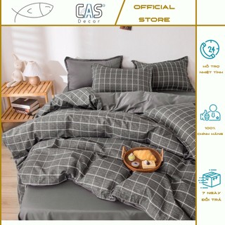 Bộ Chăn Ga Gối Cotton PL Hình Kẻ Xám Dạ, Chất Liệu Thoáng Mát Đủ Kích Thước CAS Decor