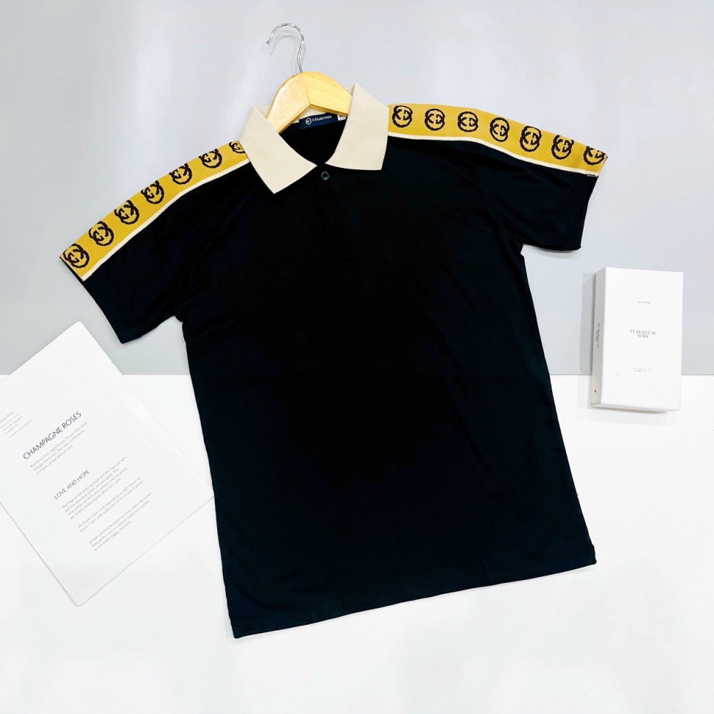 Áo Thun Nam Cổ Trụ Phối Vai Vải Cotton Mềm Mát 2 Màu Trắng Đen Trẻ Trung Phong Cách NEW UNISEX