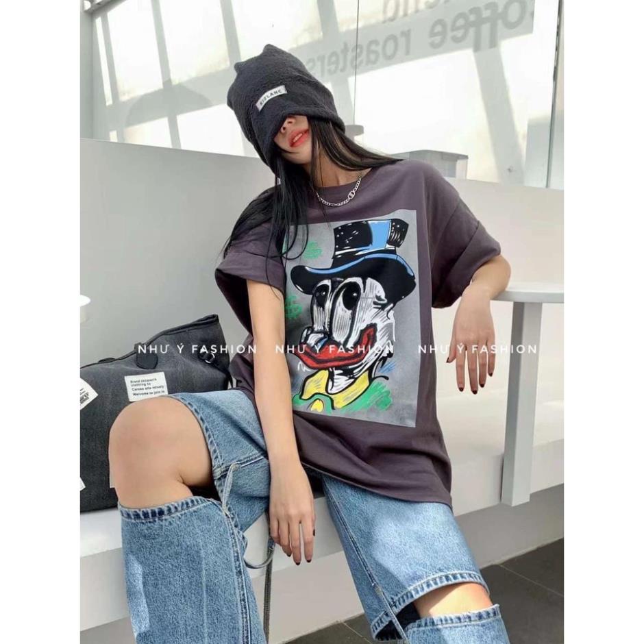 Áo Phông Cộc Tay 3158 Dáng Rộng CHất Cotton Tàu Hình Vịt Donal Bigsize NAm Nữ Unisex